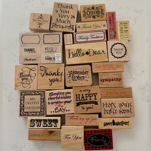 Assorted Wooden Sentiment Stamps - Lot of 32